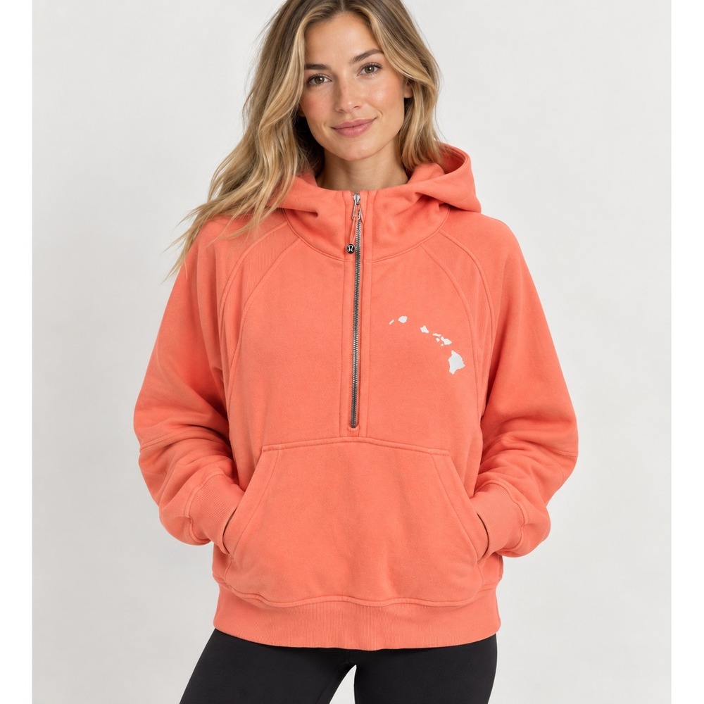 Lululemon Scuba Hoodie RARE Oversized Half Zip Coral Hawaiian Islands Orange M L
